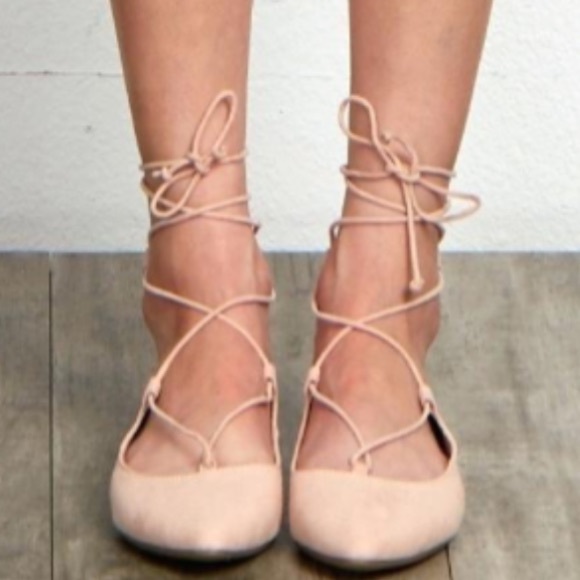 ZARA Lace Up Ballerina Flats - Picture 2 of 7